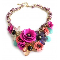 Rose Bouquet 3D Floral Stone Statement Necklace